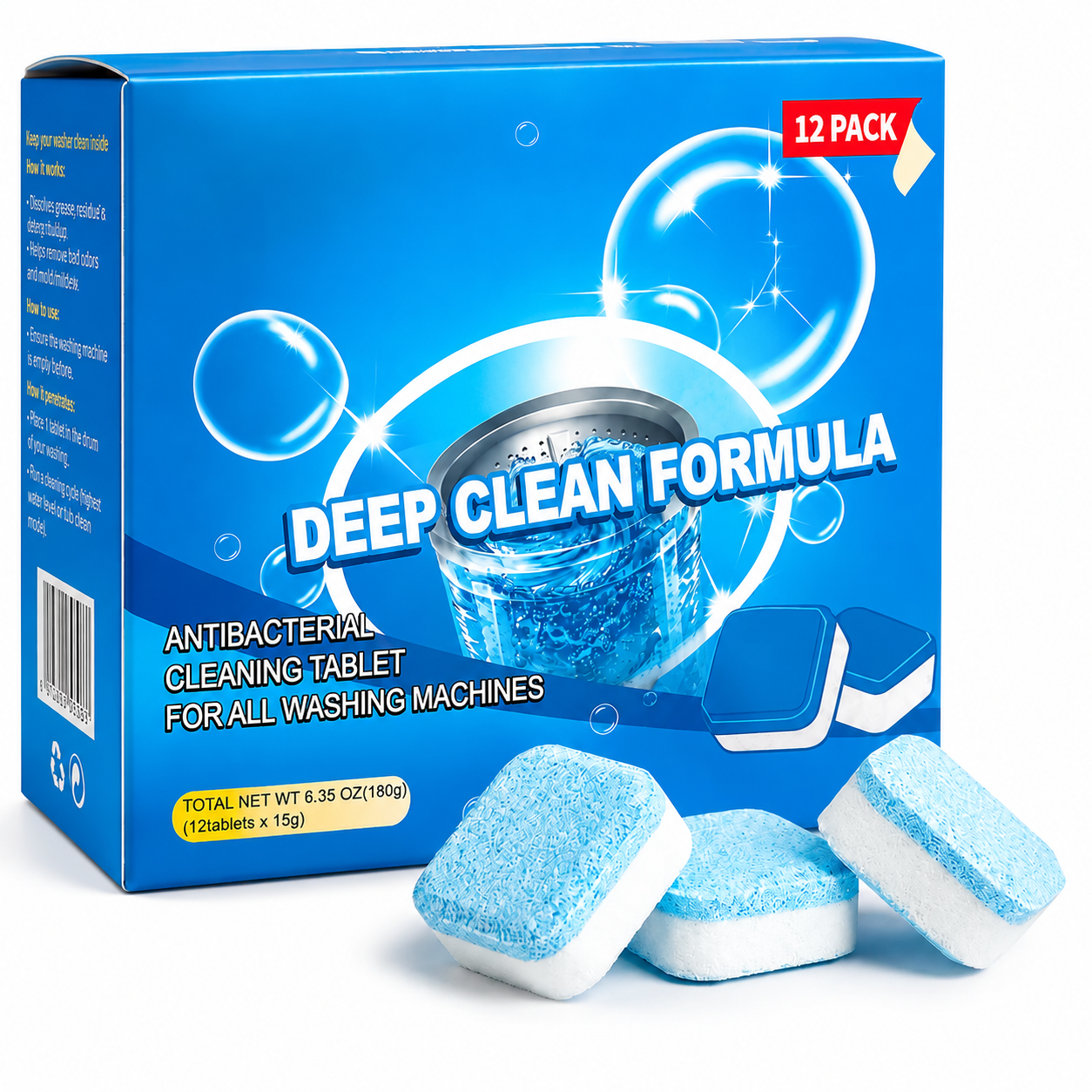 💥12 Drain Cleaning Tablets – Tackle Clogs in Sinks, Showers & Washers