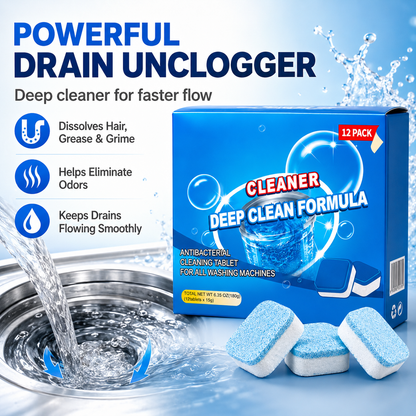 💥12 Drain Cleaning Tablets – Tackle Clogs in Sinks, Showers & Washers