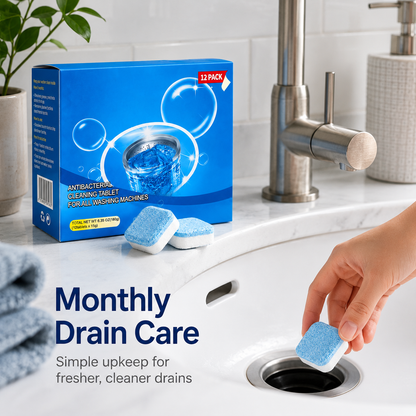 💥12 Drain Cleaning Tablets – Tackle Clogs in Sinks, Showers & Washers