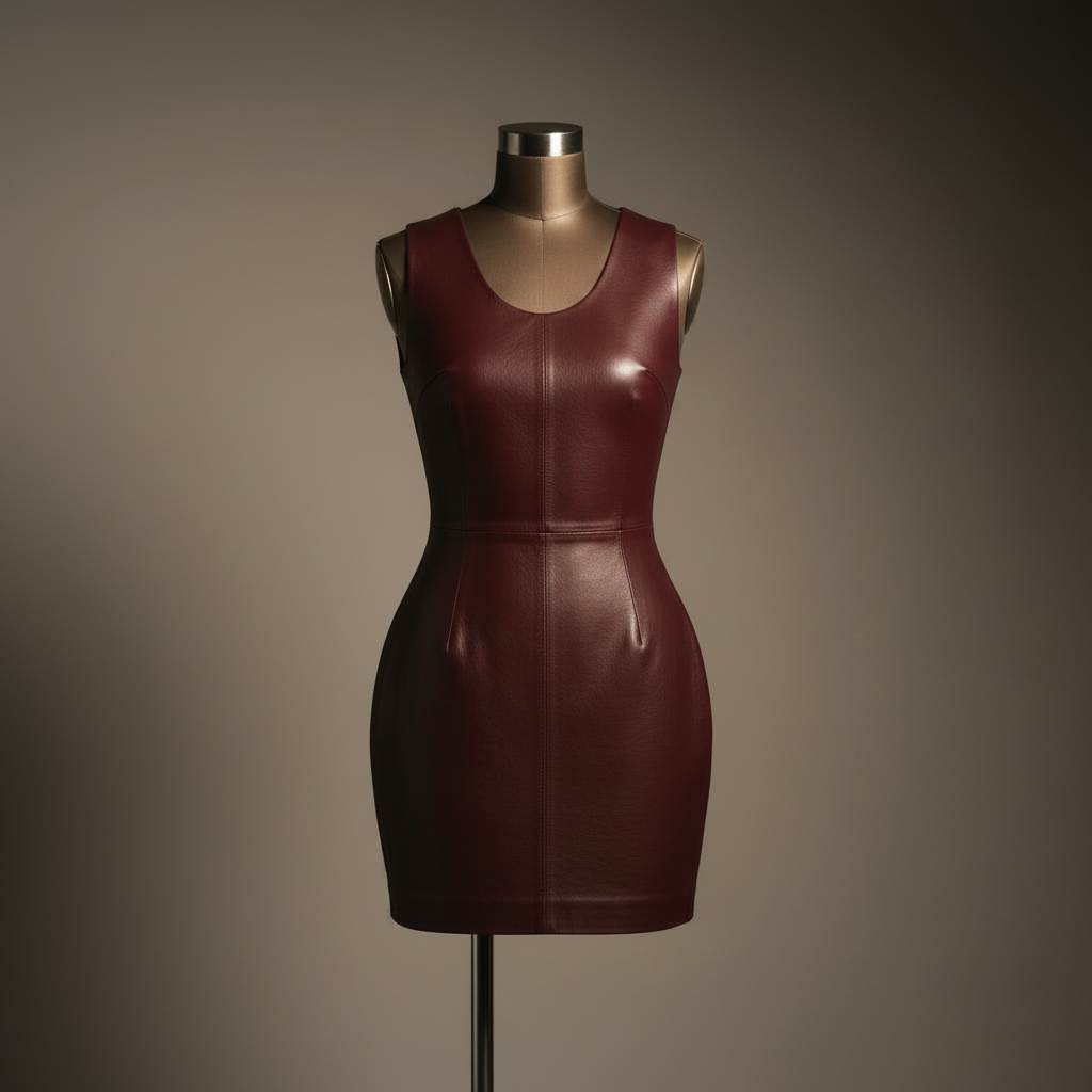 Burgundy Leather Mini Dress