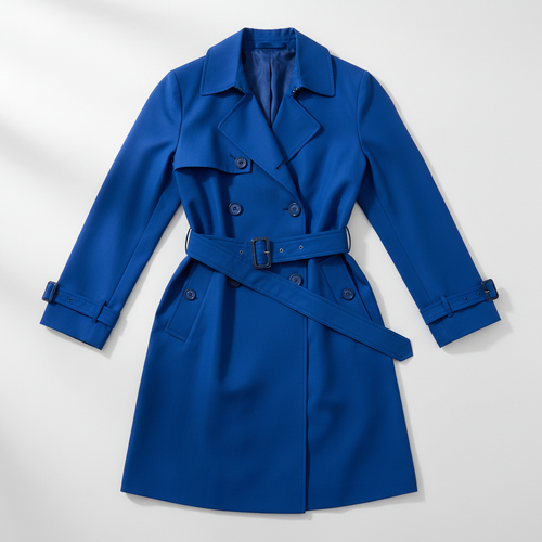 Cobalt Blue Trench Coat Flat Lay