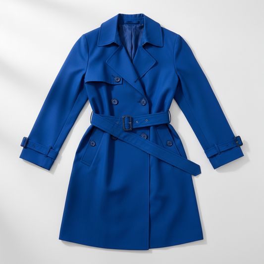 Cobalt Blue Trench Coat Flat Lay