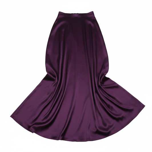 Deep Plum Satin Maxi Skirt Flat Lay