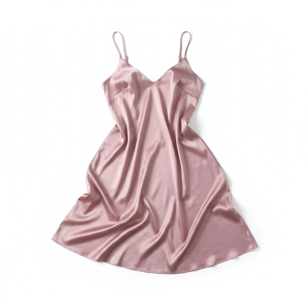 Dusty Pink Satin Slip Dress Flat Lay