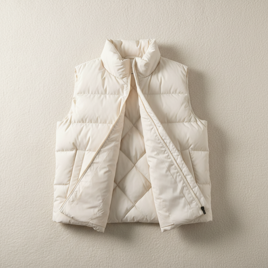 Ivory Quilted Puffer Vest Flat Lay