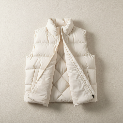 Ivory Quilted Puffer Vest Flat Lay