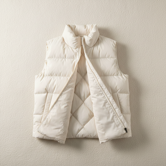 Ivory Quilted Puffer Vest Flat Lay