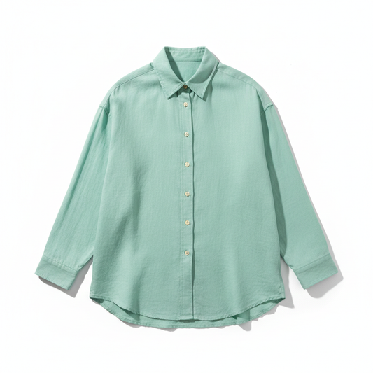 Mint Green Linen Shirt Flat Lay