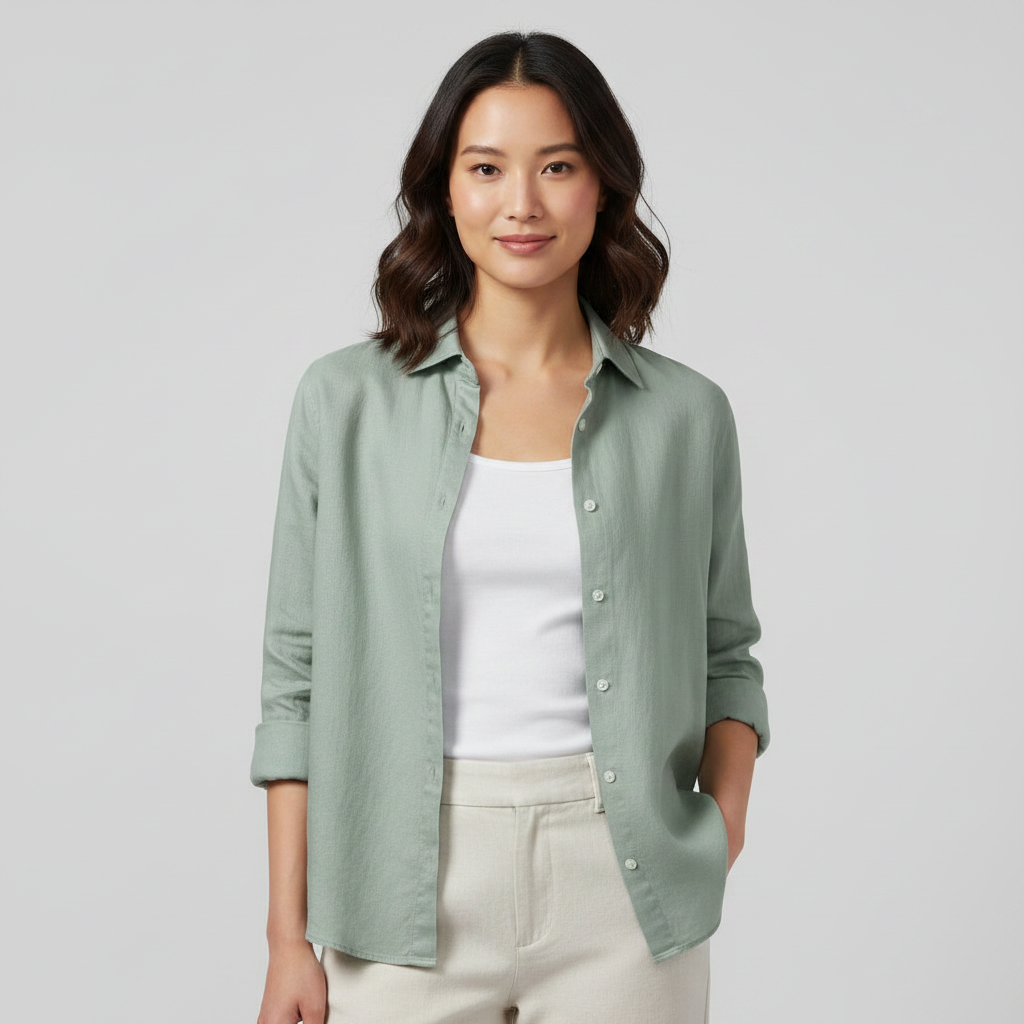 Model Front Sage Green Shirt