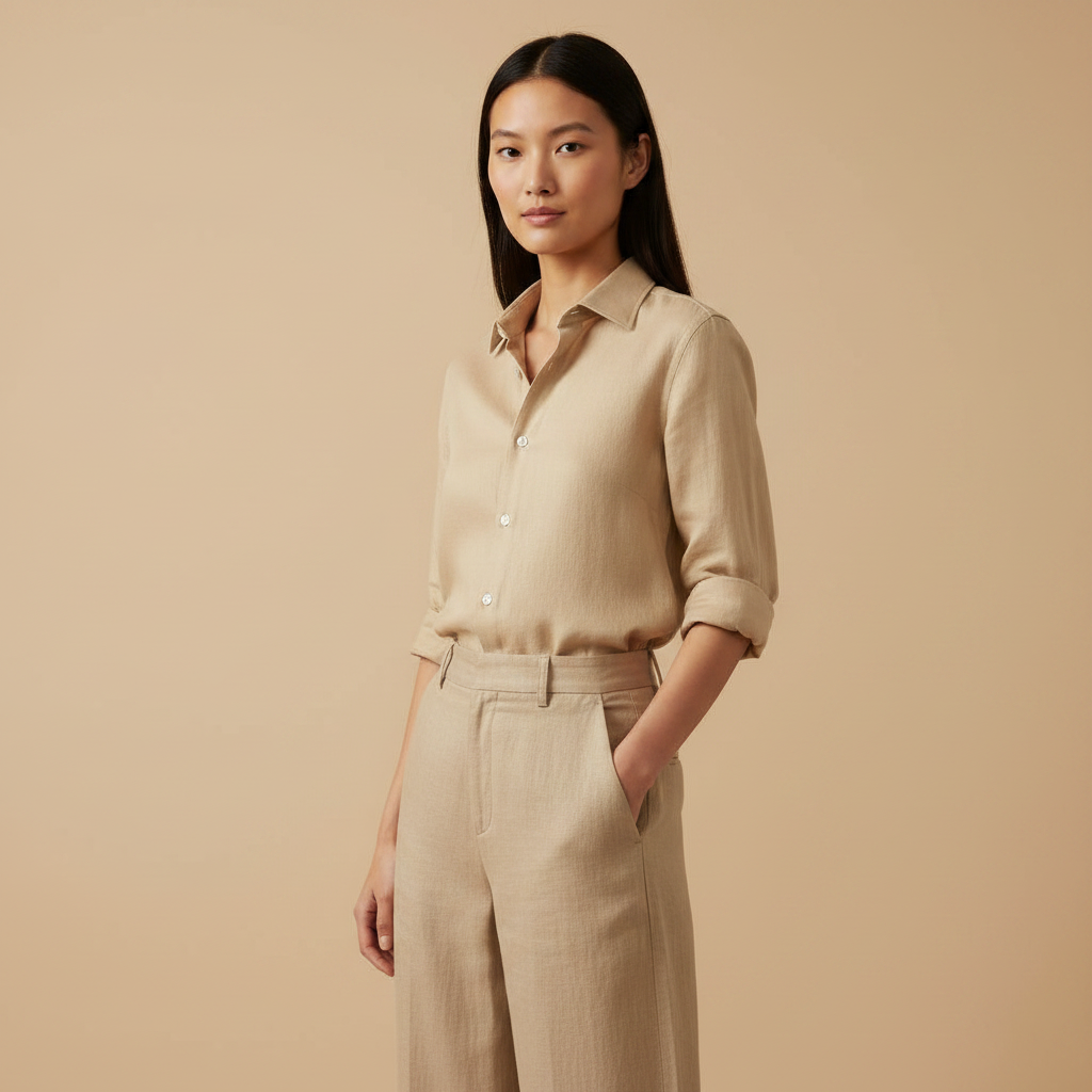Model Side Sand Beige Shirt