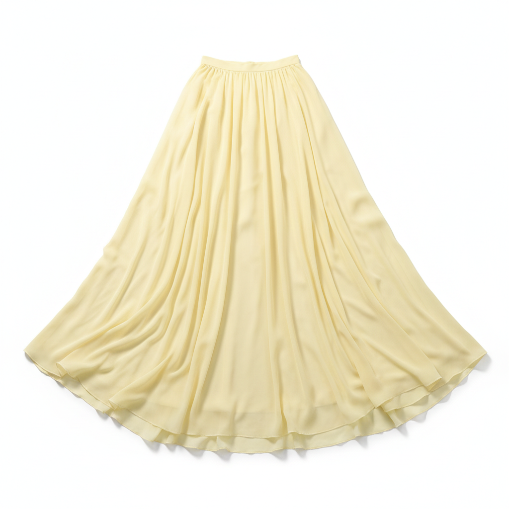 Pale Yellow Chiffon Maxi Skirt Flat Lay