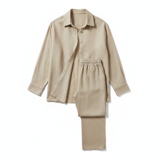 Sand Beige Linen Shirt Flat Lay